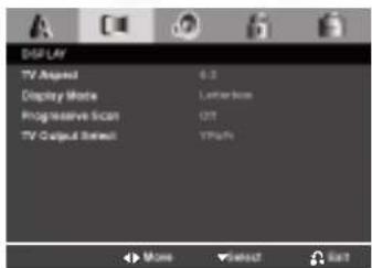 DISPLAY TV Angle 6.2 Display Mode Letterbox Progressive Scan CIT TV Output Select YPush More Cancel Exit