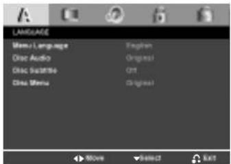 LANGUAGE Menu Language Disc Audio Disc Substrive Disc Menu English Original Ctrl Original Move Select Exit