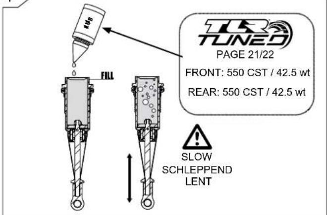 TLR TUNED PAGE 21/22 FRONT: 550 CST / 42.5 wt REAR: 550 CST / 42.5 wt SLOW SCHLEPPEND LENT