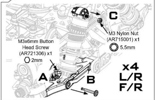 M3x6mm Button Head Screw (AR721306) x1 2mm A B C M3 Nylon Nut (AR715001) x1 5.5mm x4 L/R F/R