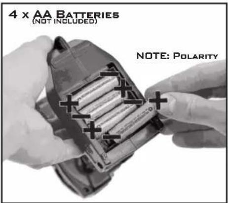 4 x AA BATTERIES (NOT INCLUDED) NOTE: POLARITY