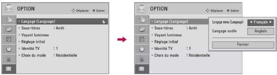 LG 47LD452B - SÉLECTION DE LANGUE POUR LES MENUS À L'ÉCRAN - 1