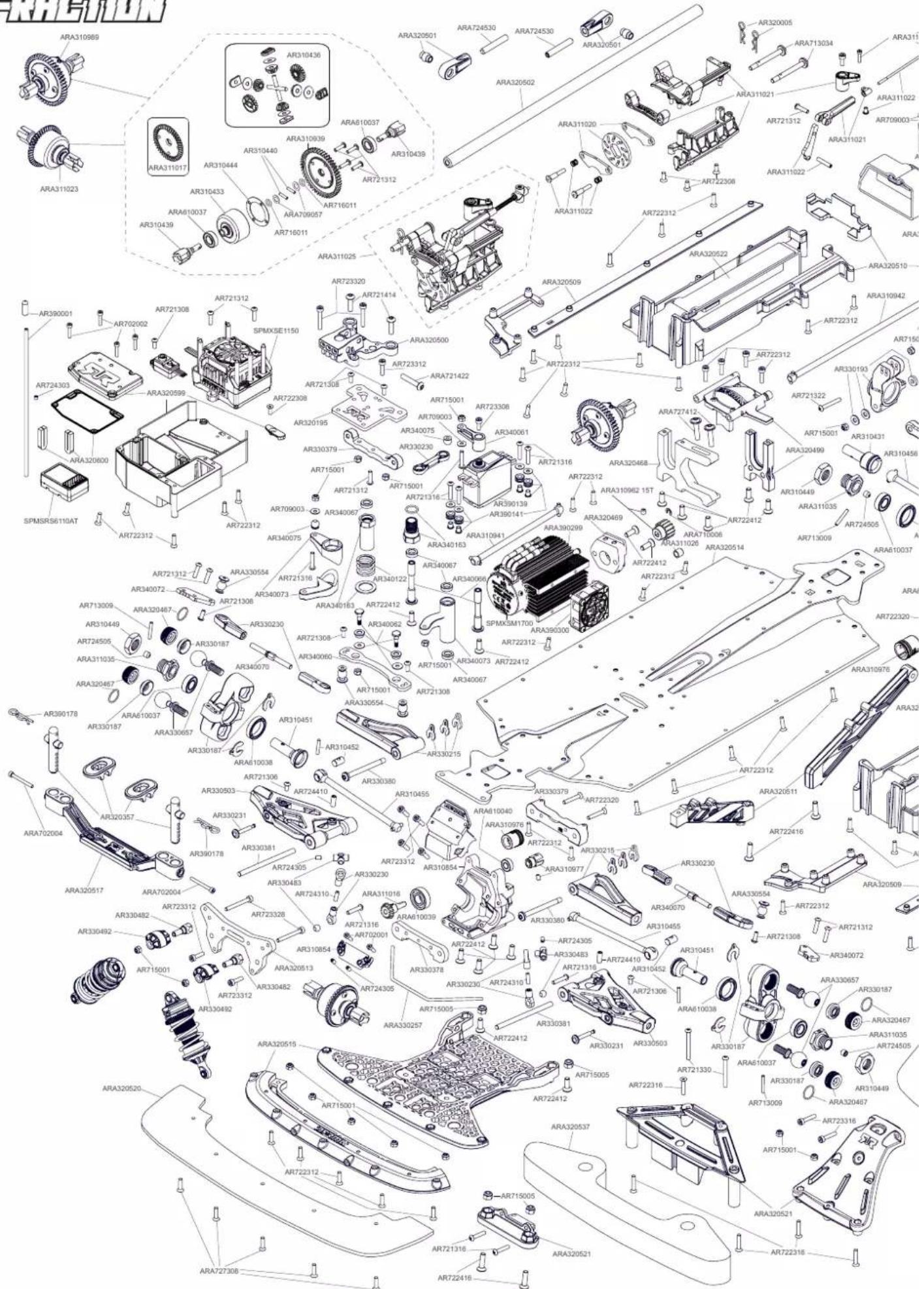 Exploded view diagram of an automotive assembly with labeled components such as ARA, AR, and SPMSR56110AT.