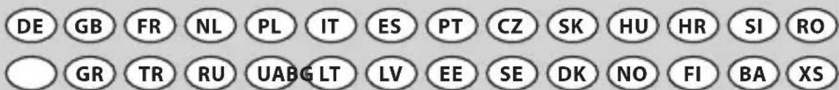 DE GB FR NL PL IT ES PT CZ SK HU HR SI RO GR TR RU UABG LT LV EE SE DK NO FI BA XS