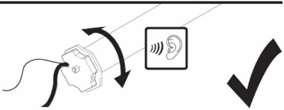 Diagram illustrating ear signal transmission with a device and ear icon, showing signal direction and checkmark.