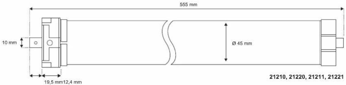 555 mm 10 mm Ø 45 mm 19,5 mm 12,4 mm 21210, 21220, 21211, 21221