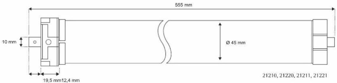 555 mm 10 mm Ø 45 mm 19,5 mm 12,4 mm 21210, 21220, 21211, 21221