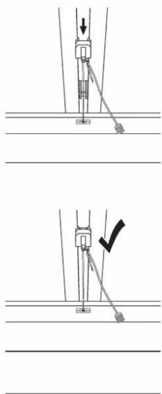 Technical diagram showing two mechanical assembly steps with labeled components and directional arrows indicating motion or movement.