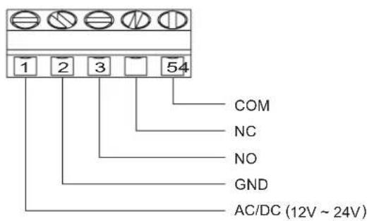 1 2 3 54 COM NC NO GND AC/DC (12V ~ 24V)