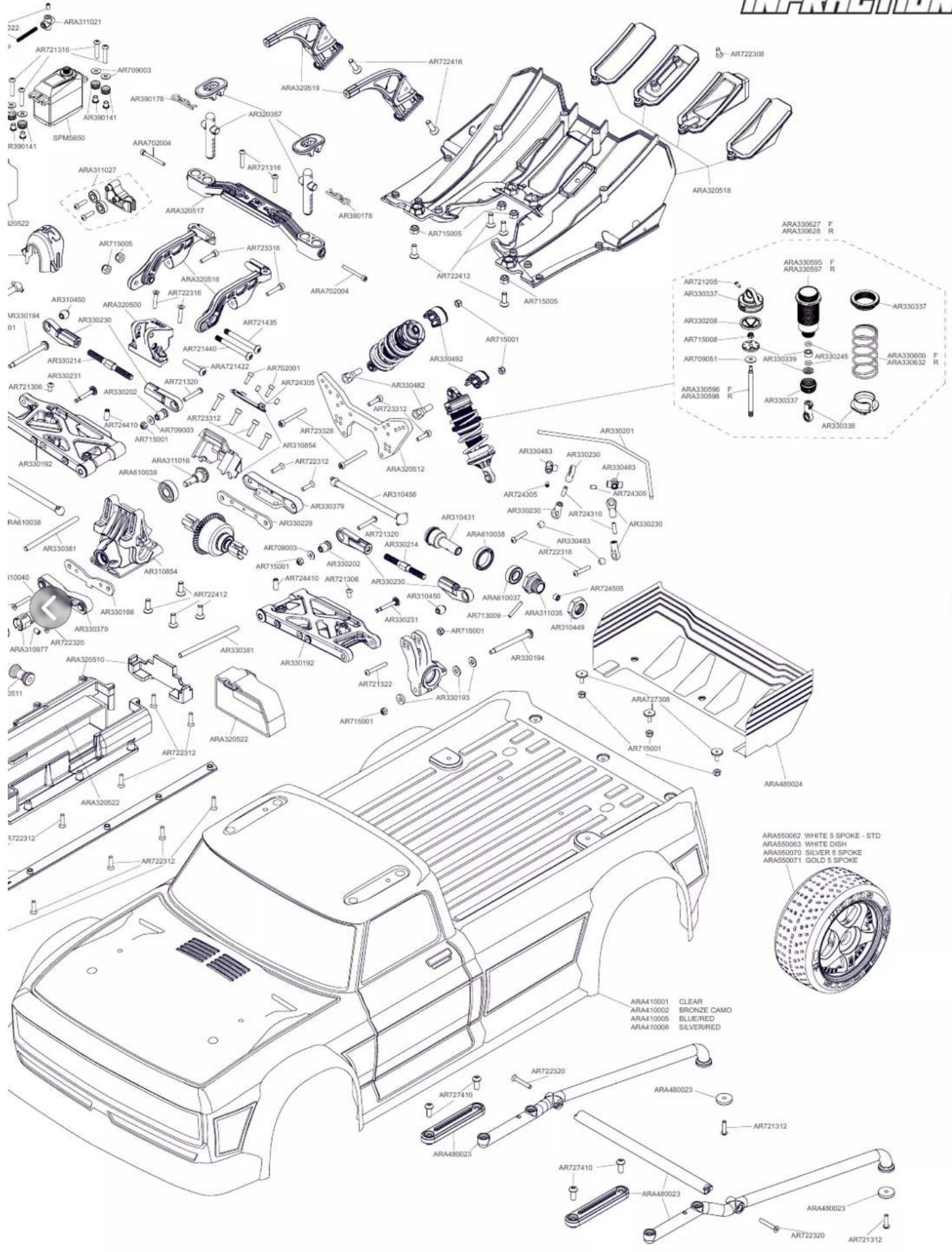 Exploded view diagram of an automotive chassis with component labels and part numbers in English