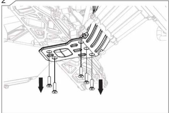 Technical diagram showing mechanical component assembly with labeled parts and downward arrows indicating assembly or inspection points.