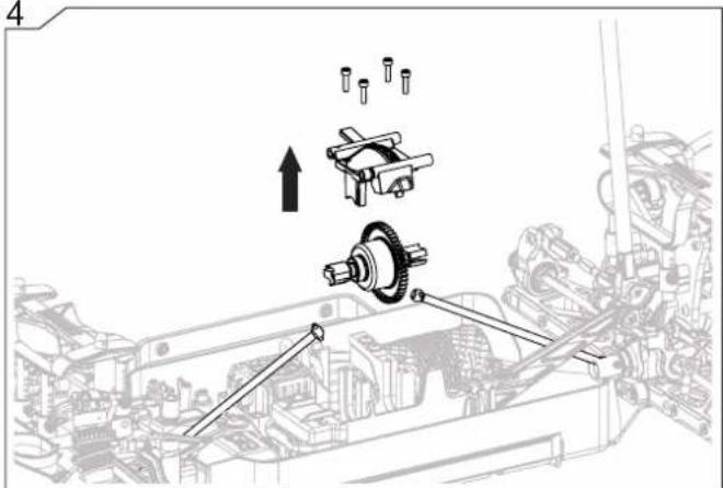 Technical diagram showing mechanical assembly with labeled components and directional arrows indicating assembly steps