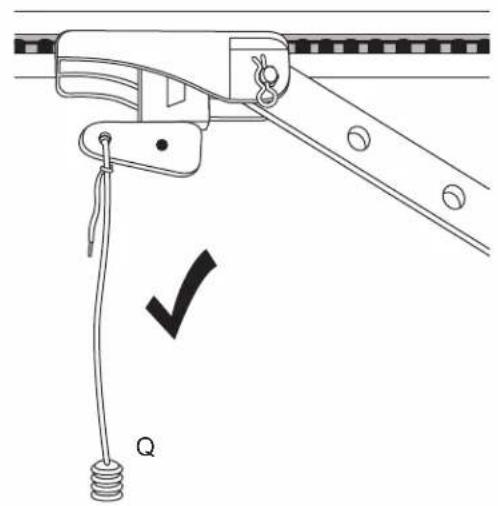 Diagram of a mechanical lifting or suspension system with labeled components and a checkmark indicating a specific point.