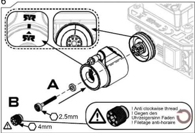A B 2.5mm 4mm Anti clockwise thread ! Gegen den Uhrzelgersinn Faden ! Filetage anti-horaire
