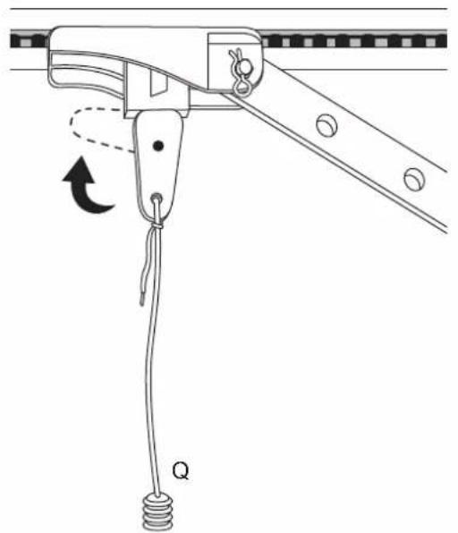 Diagram of a mechanical suspension system with labeled components and motion direction arrow