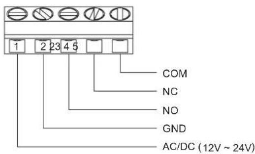 1 2 23 4 5 COM NC NO GND AC/DC (12V ~ 24V)