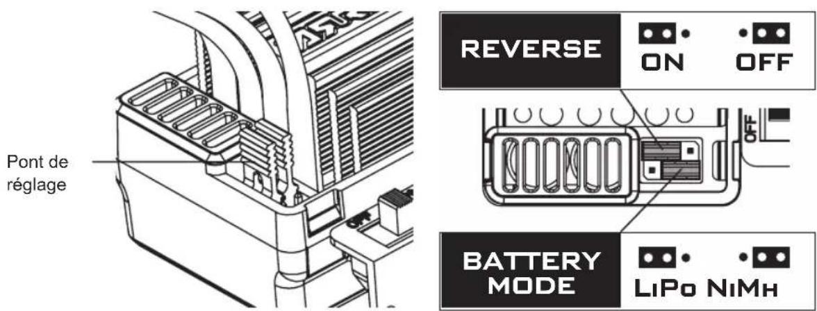 REVERSE ON OFF Pont de réglage BATTERY MODE LiPo NiMH