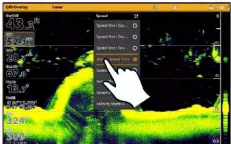 HUMMINBIRD SOLIX 10 CHIRP GPS - Sélection d'une position de superposition Sélection de la catégorie de données Sélection du type de données - 3