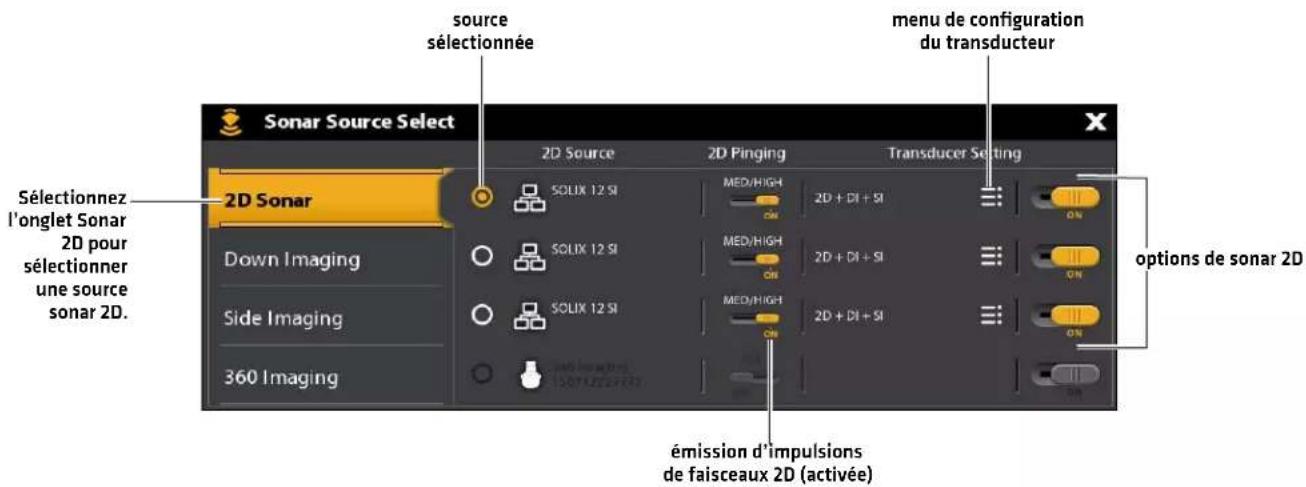 source sélectionnée menu de configuration du transducteur Sonar Source Select 2D Source 2D Pinging Transducer Setting Sélectionnez l'onglet Sonar 2D pour sélectionner une source sonar 2D. Down Imaging Side Imaging 360 Imaging SOLIX 12 SI MED/High 2D + DI + SI Options de sonar 2D SOLIX 12 SI MED/High 2D + DI + SI MEN MEN/High 2D + DI + SI MEN/High MEN/High MEN/High MEN/High MEN/High MEN/High MEN/High MEN/High MEN/High MEN/High MEN/High MEN/High MEN/High MEN/High MEN/High MEN/High MEN/High MEN/High MEN/High MEN/High MEN/HiSeq MEN/HiSeq MEN/HiSeq MEN/HiSeq MEN/HiSeq MEN/HiSeq MEN/HiSeq MEN/HiSeq MEN/HiSeq MEN/HiSeq MEN/HiSeq MEN/HiSeq MEN/HiSeq MEN/HiSeq MEN/HiSeq MEN/HiSeq MEN/HiSeq MEN/MEM / Impulsions de faisceaux 2D (activée)