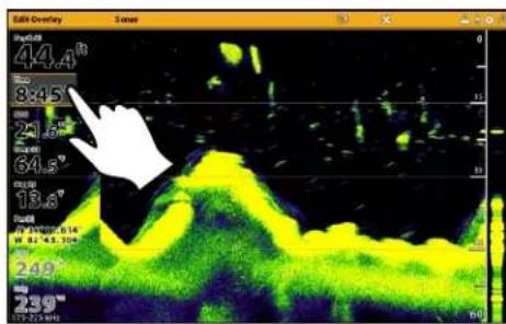 HUMMINBIRD SOLIX 15 CHIRP MEGA SI GPS - Sélection d'une position de superposition Sélection de la catégorie de données Sélection du type de données - 1
