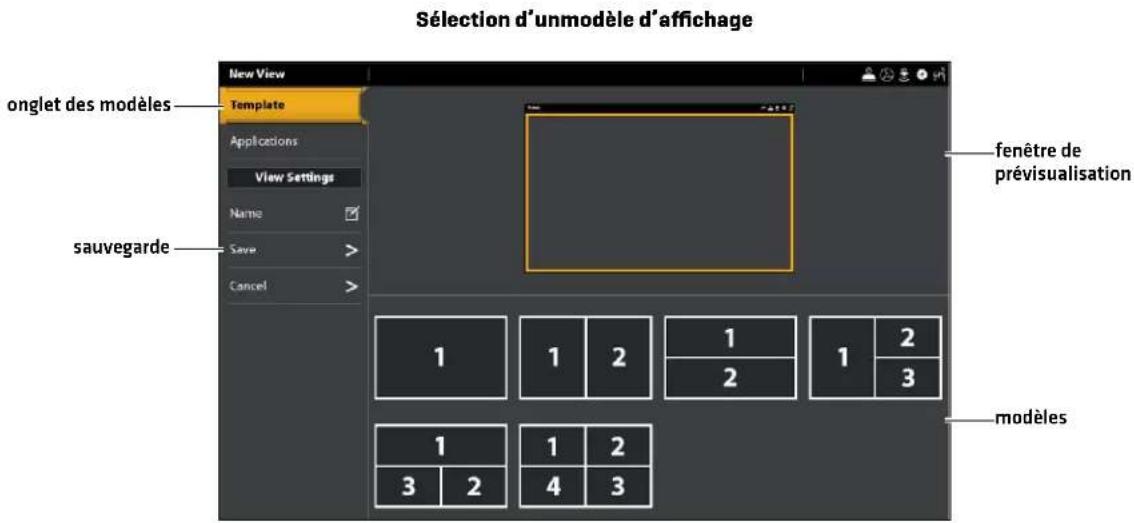 Sélection d'unmodèle d'affichage New View Template Applications View Settings Name Save > Cancel sauvegarde fenêtre de prévisualisation 1 1 2 1 1 2 2 3 1 1 2 3 2 4 3 modèles