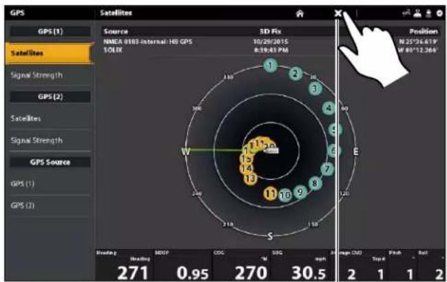 HUMMINBIRD SOLIX 12 CHIRP MEGA SI GPS - Fermer un outil ou menu - 1