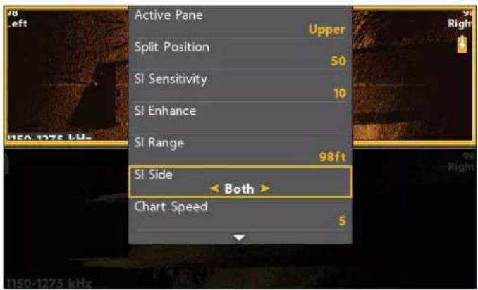 Active Pane Upper Split Position 50 SI Sensitivity 10 SI Enhance SI Range 98ft SI Side Both > Chart Speed 5