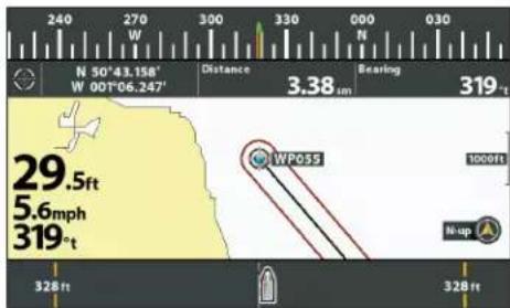 240 270 300 330 000 030 N 50°43.158' W 001°06.247' Distance 3.38 um Bearing 319 ft 29.5ft 5.6mph 319°t WP055 1000ft 328 ft 328 ft N-up