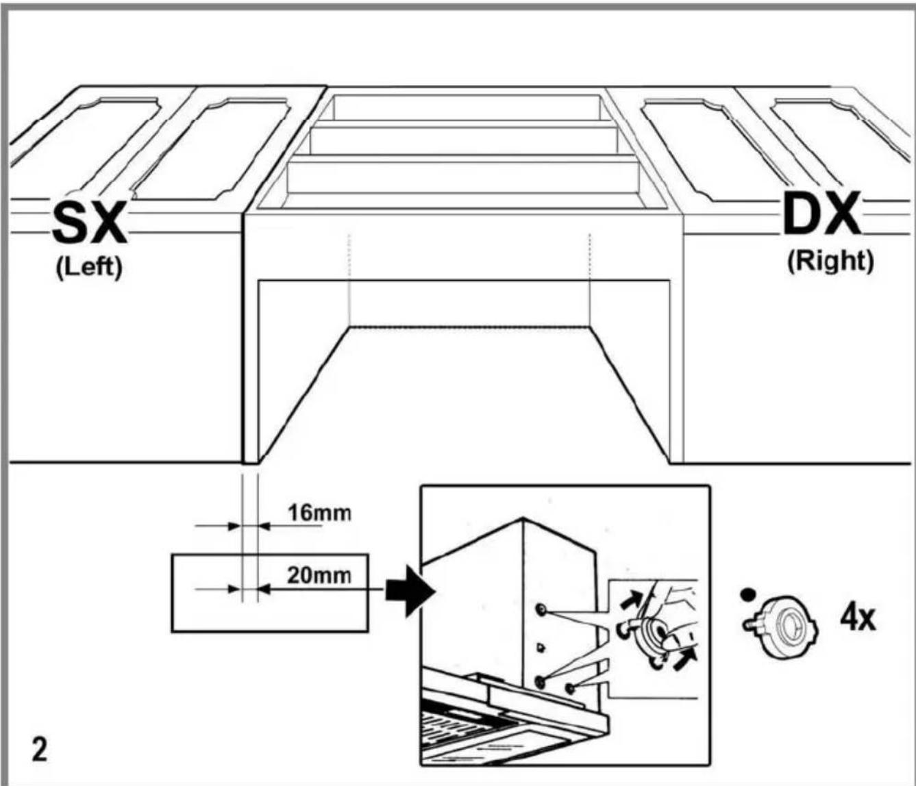 SX (Left) DX (Right) 16mm 20mm 4x 2