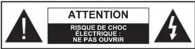 ATTENTION RISQUE DE CHOC ÉLECTRIQUE : NE PAS OUVRIR