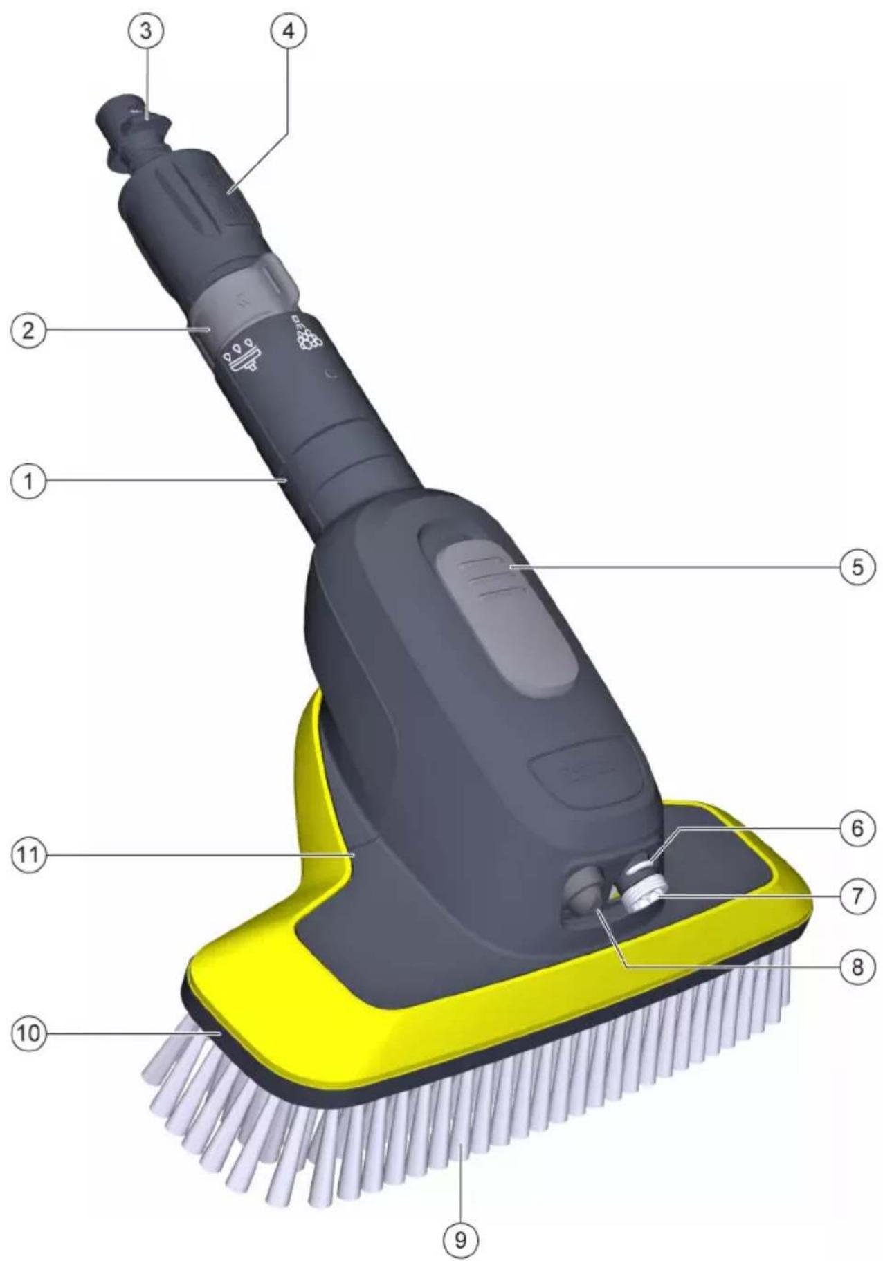 Labeled diagram of a cleaning brush with numbered parts for identification