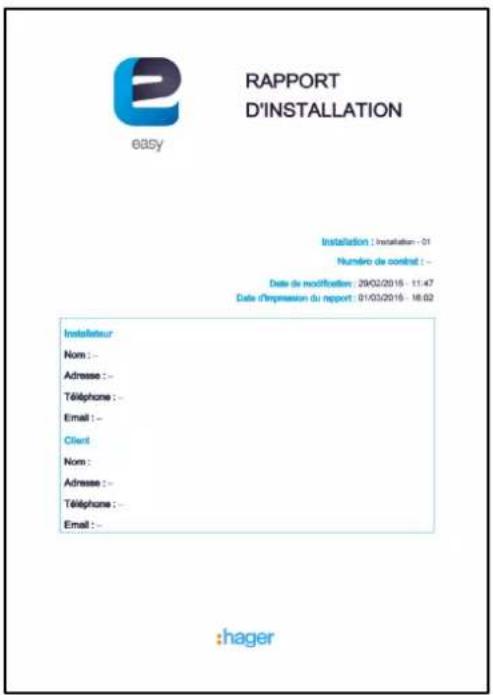 HAGER TXA100 - Format du rapport d'installation - 2