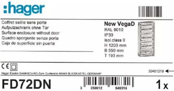 HAGER FD52PN - Étiquettes sur carton d'emballage - 1
