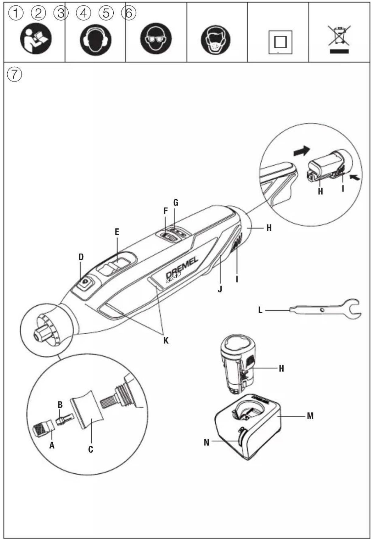 ① ② ③ ④ ⑤ ⑥ ⑦ DREMEL BEAD H I J K L B A C H M N