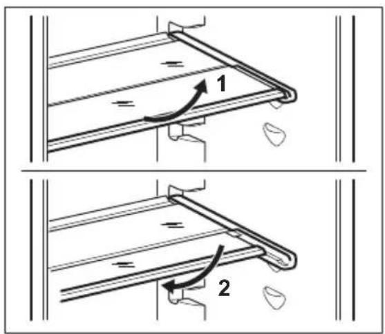 Technical diagram showing two mechanical assembly steps with labeled components and directional arrows indicating motion or movement.