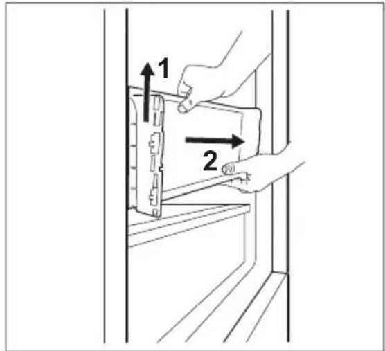Diagram showing hand positioning of a device with numbered arrows indicating movement from left to right.