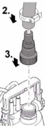 Technical diagram showing a mechanical assembly with numbered components and directional arrows indicating assembly steps.