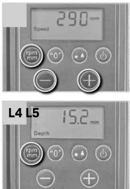 290 rpm Speed rpm mm "0" - + L4 L5 15.2 mm Depth rpm mm "0" - +