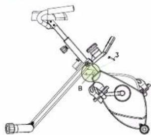 Technical diagram of a mechanical device with labeled components and parts, including a green circular component and numbered parts.