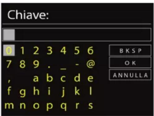 Chiave: 0 1 2 3 4 5 6 7 8 9 . _ - @ , a b c d e f g h i j k l m n o p q r s B K S P O K ANNULLA
