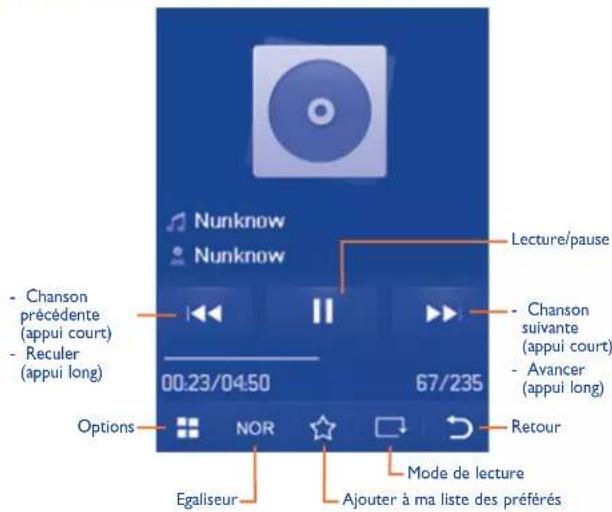 Nunknow Nunknow Lecture/pause - Chanson précédente (appui court) - Reculer (appui long) 00:23/04:50 67/235 Chanson suivante (appui court) - Avancer (appui long) Options NOR Retour Mode de lecture Egaliseur Ajouter à ma liste des préférés