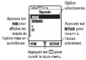MOTOROLA W208 - Sélection d'une option - 1
