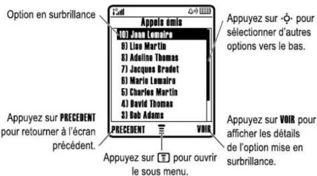 MOTOROLA V547 - Sélection d'une option de fonction - 1