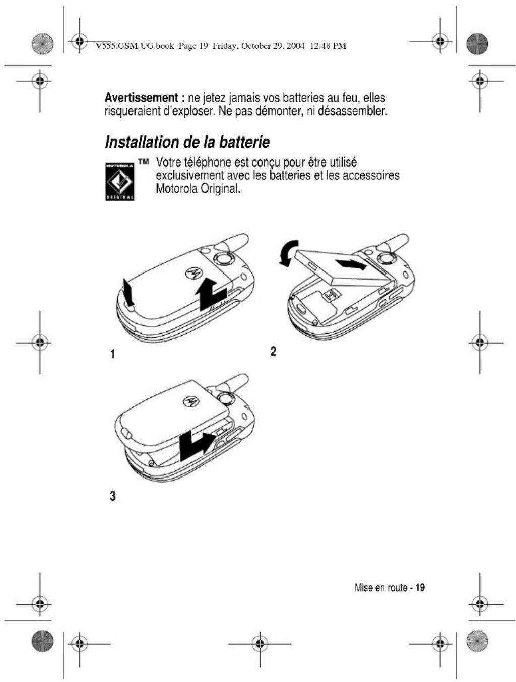 MOTOROLA V547 - Utilisation de la batterie - 11