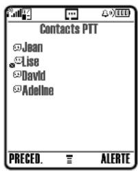 Contacts PTT Jean Lise David Adeline PRECED. = ALERT