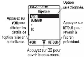 Appuyez sur VOR pour afficher les détails de l'option mise en surbrillence. Appuyez sur VOR pour ouvrir le sous-menu. Appuyez sur VOR pour refloitation Appuyez sur VOR pour refloitation Appuyez sur VOR pour refloitation Appuyez sur VOR pour refloitation Appuyez sur VOR pour refloitation Appuyez sur VOR pour refloitation Appuyez sur VOR pour refloitation Appuyez sur VOR pour refloitation Appuyez sur VOR pour refloitation Appuyez sur VOR pour refloitation Approtoire BENARD EC RETOUR RETOUR Option sélectionnée. Appuyez sur RETOUR pour revenir à l'écran précédent.