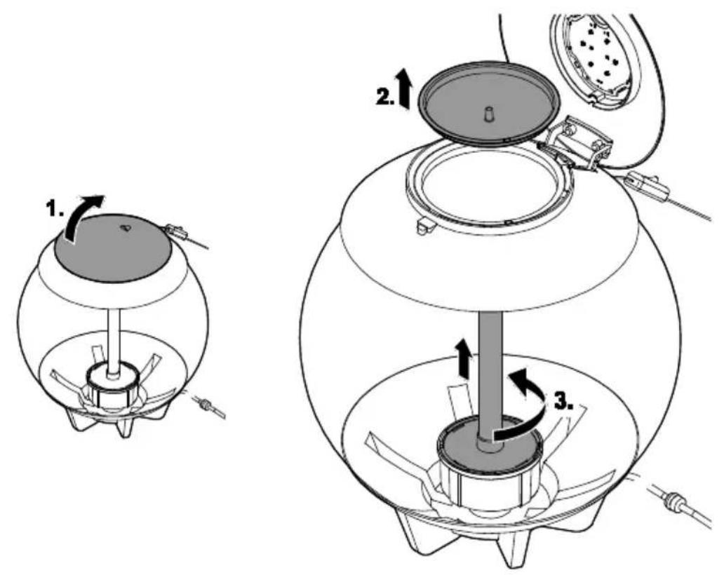 Technical diagram illustrating a mechanical device with labeled components and directional arrows indicating motion or assembly.