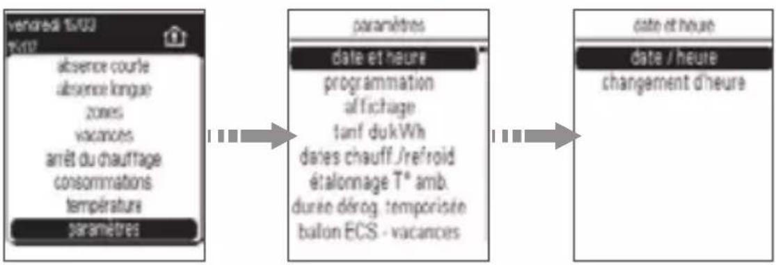 HAGER EK481 - Réglage de la date et de l'heure via le menu Paramètres - 1