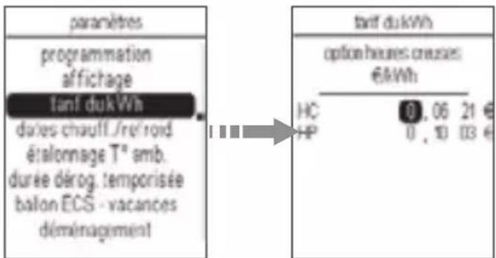 HAGER EK481 - Modification du tarif du kWh - 1