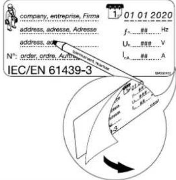 company, enterprise, Firma address, adresse, Adresse address, addr N°: order, ordre, Auftricate IEC/EN 61439-3 1 01 01 2020 f_ Hz U_n V I_nA A 3